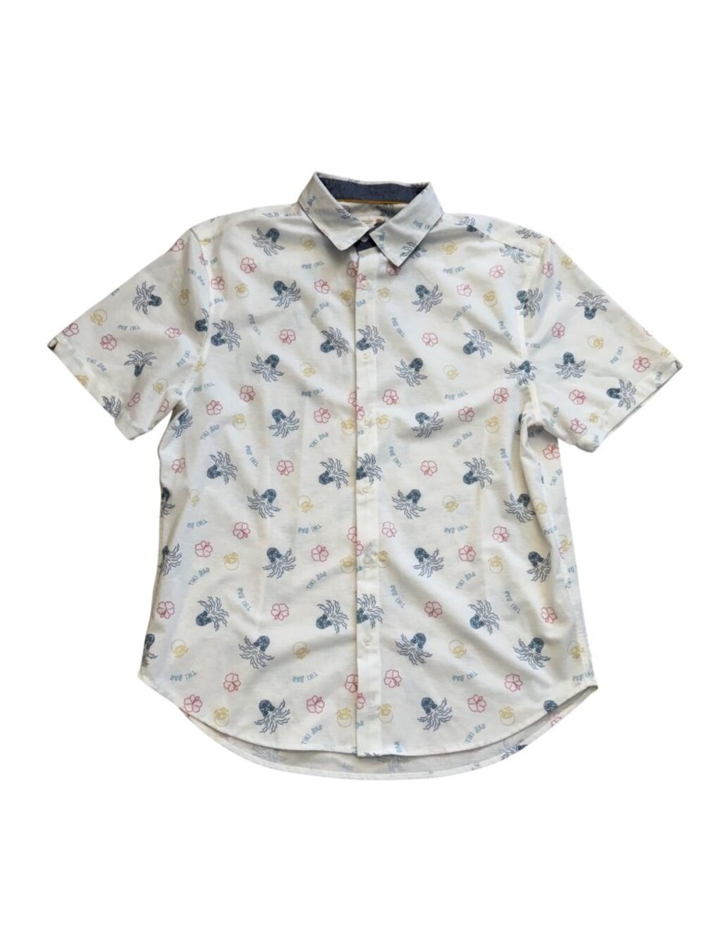 Fundamental Coast Mens Tiki Bar Printed Short Sleeve Button-Up Shirt White L